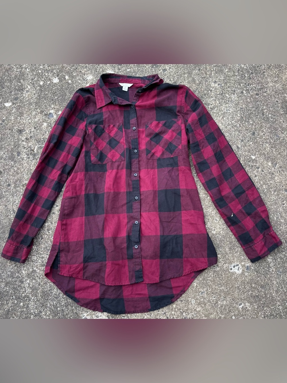 Cato Burgundy and Black Plaid Button-Down Shirt